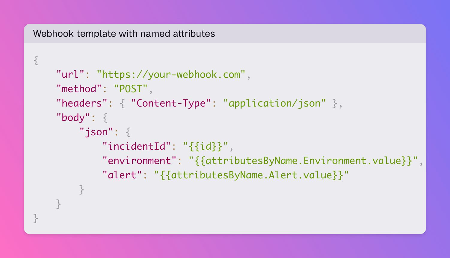 Webhook template with named attributes