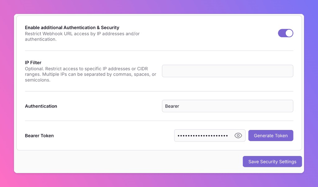 Enable additional Authentication & Security on a webhook inbound integration